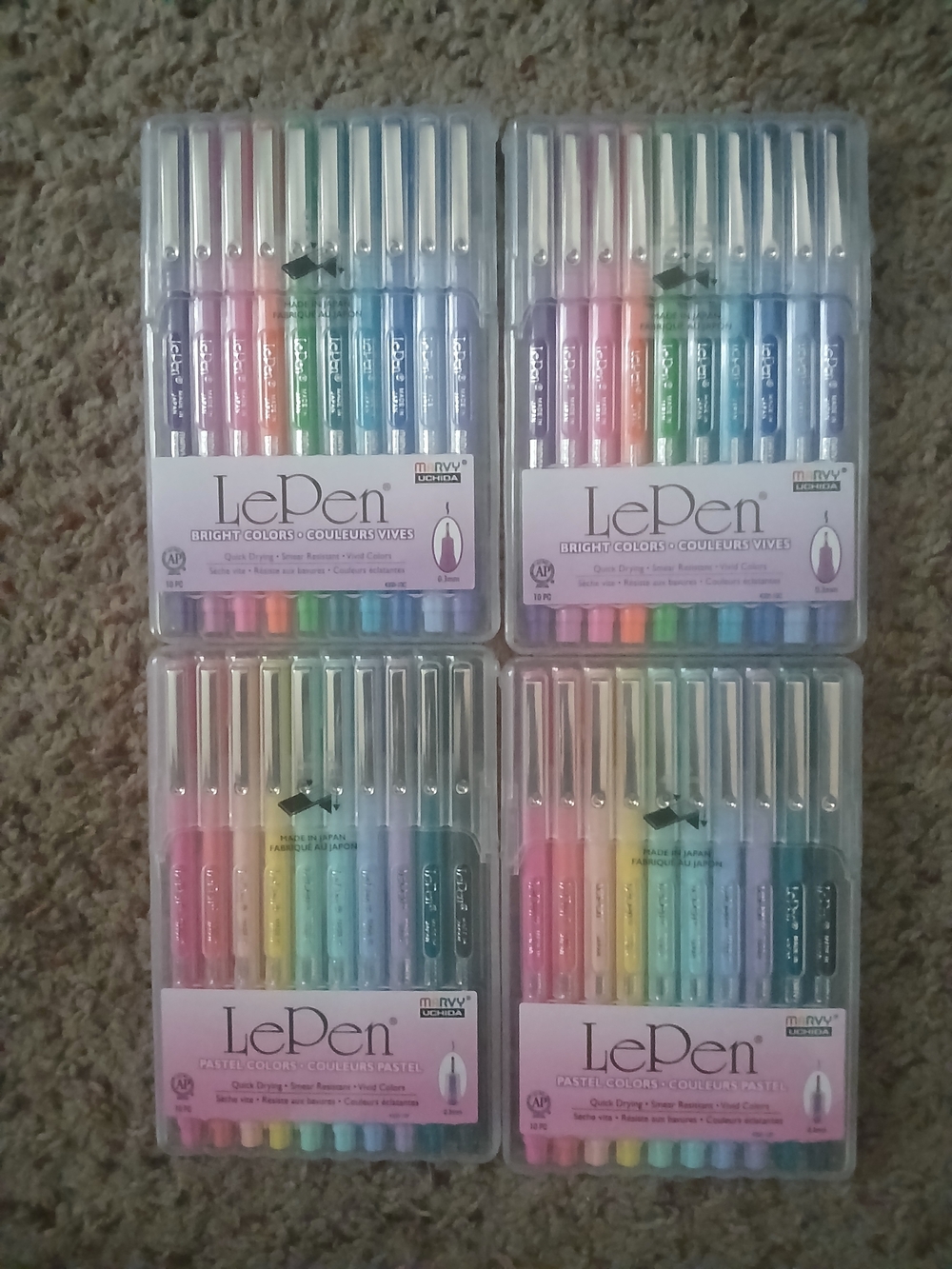 NIB Lot Of 4 LePen Bright & Pastel Gel Pen Sets - Multicolor